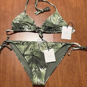NWT Onia #124 Megan Bikini Top & #124 Kate Bikini Bottom Palm Print Size XL.